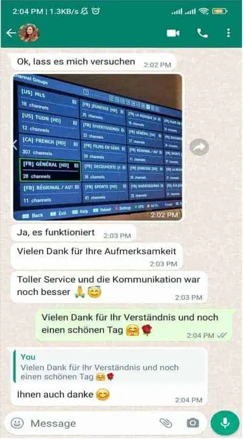 IPPlayTV customer review on WhatsApp 1